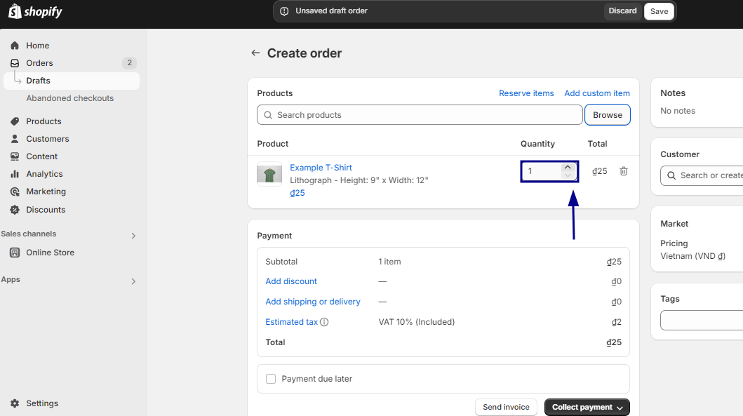 Adjust the quantity for each product using the ^ and v buttons.